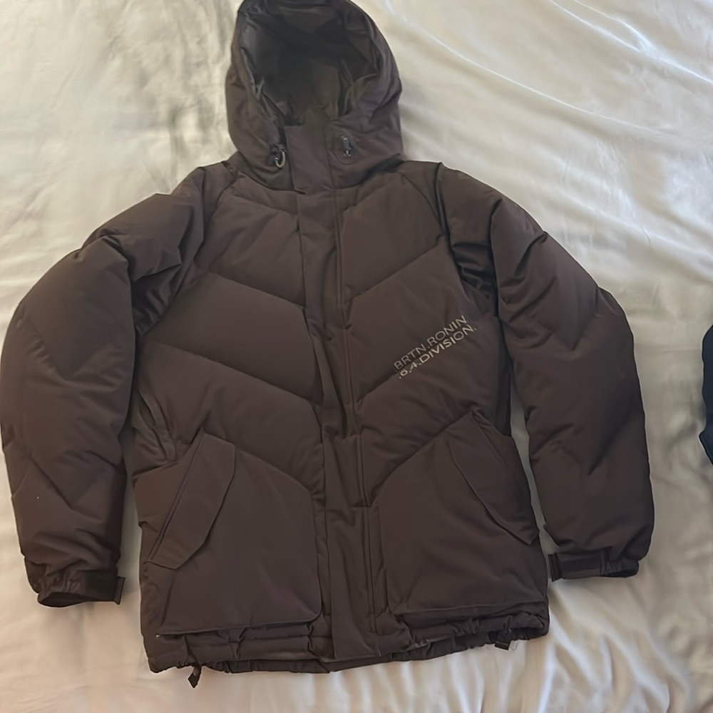 Burton Ronin men’s winter snowboard/ski puffer coat w hood, brown